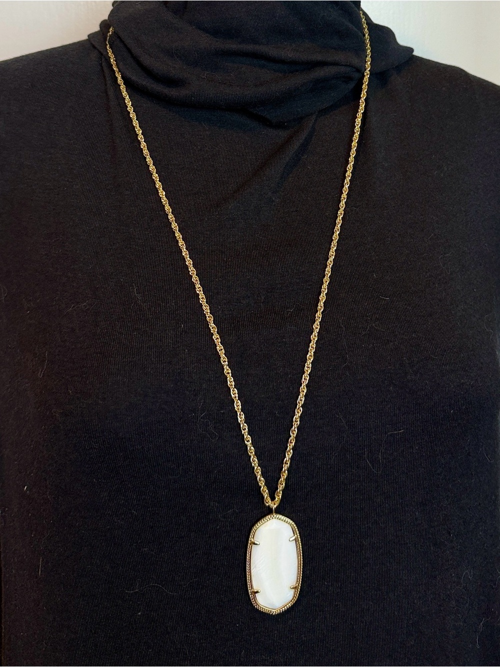 Kendra Scott Gold Tone White Stone Long Pendant Necklace
